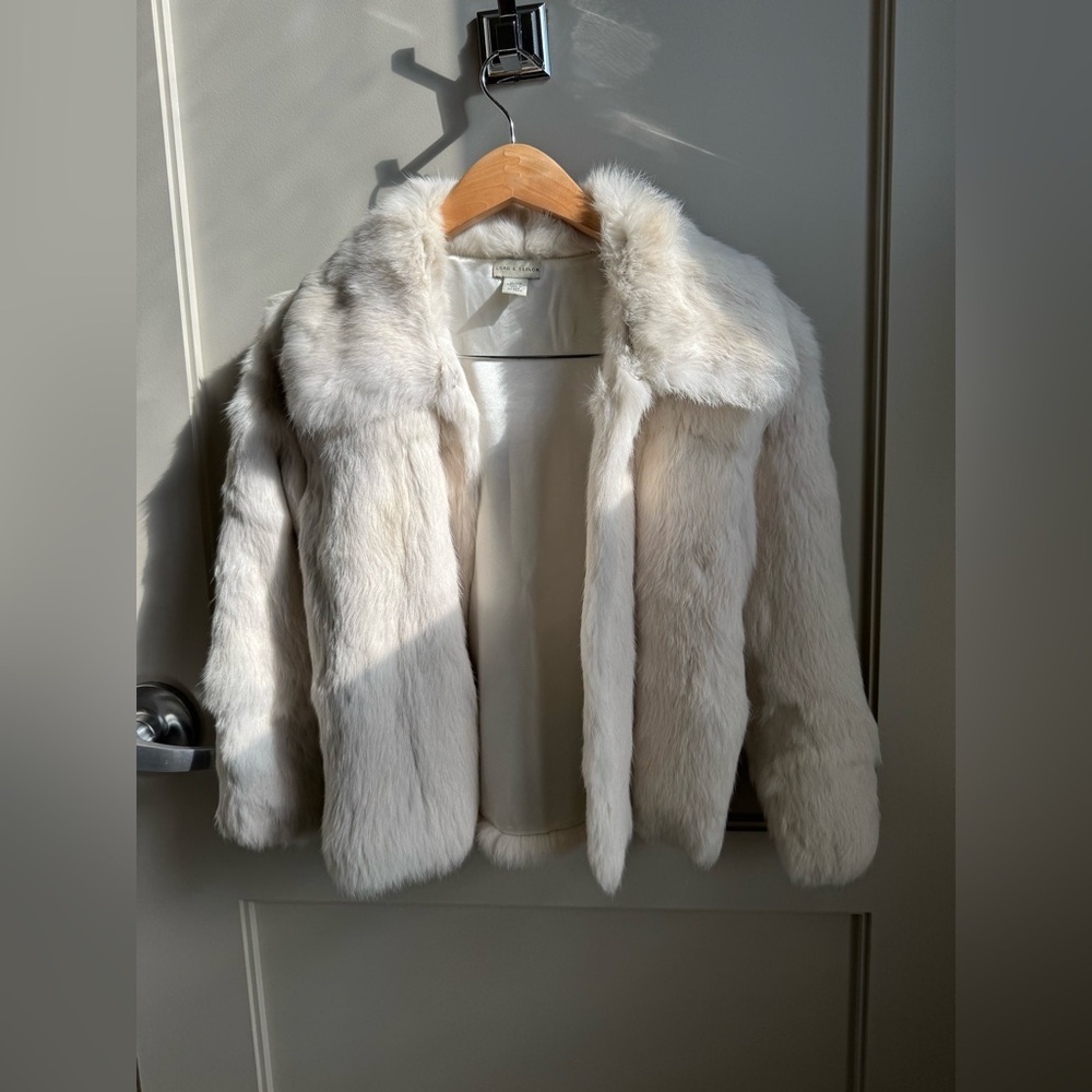 Vintage Lord & Taylor Rabbit Fur Coat Cream Jacket Small